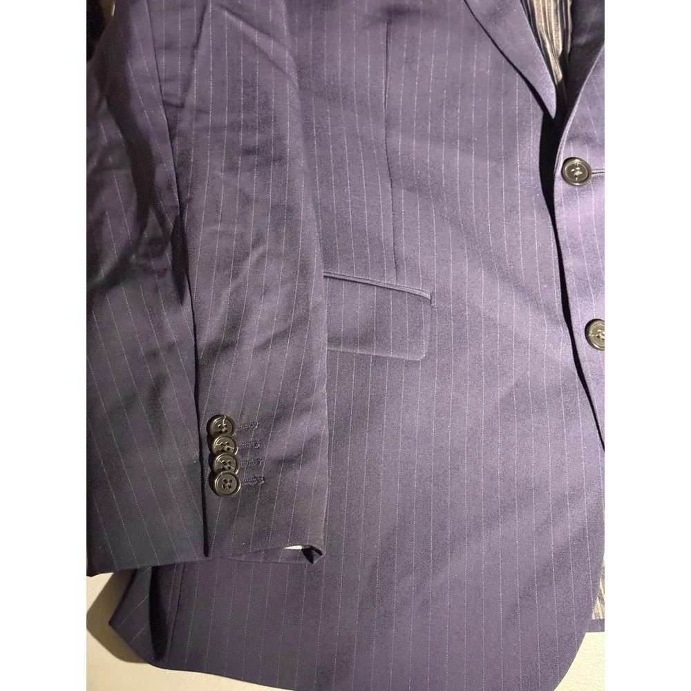 Banana Republic Mens Slim Fit Marzotto Super 130s Wool Blazer Navy Pinstripe 44R